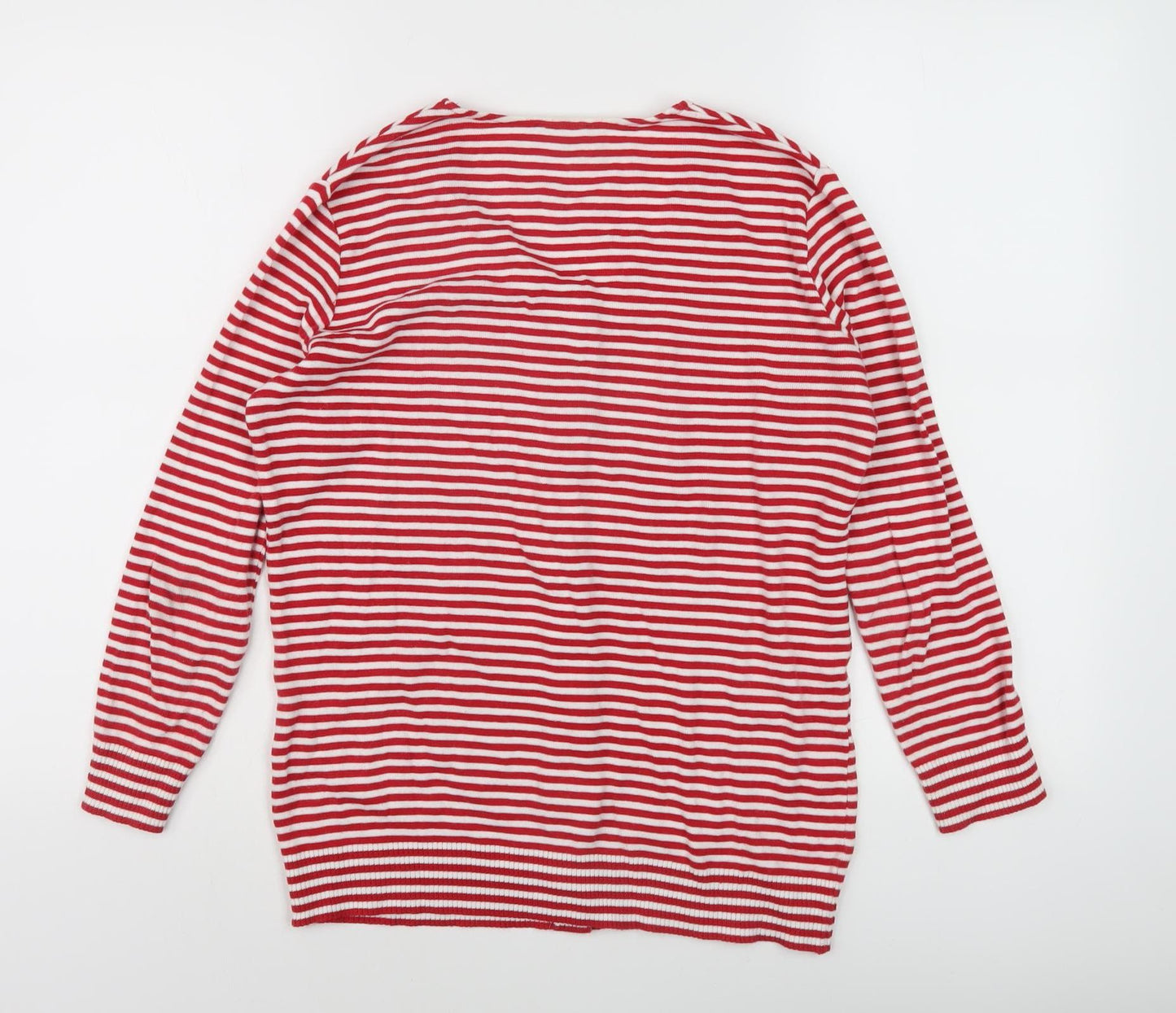 Hobbs Women Red Striped Cardigan M Size Cotton