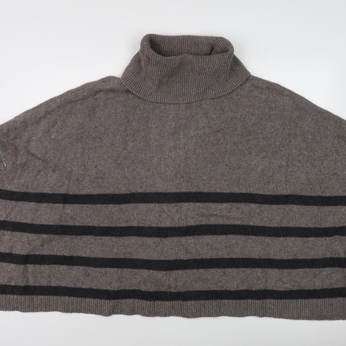 Banana Republic Women's Grey Striped Roll Neck Jumper S