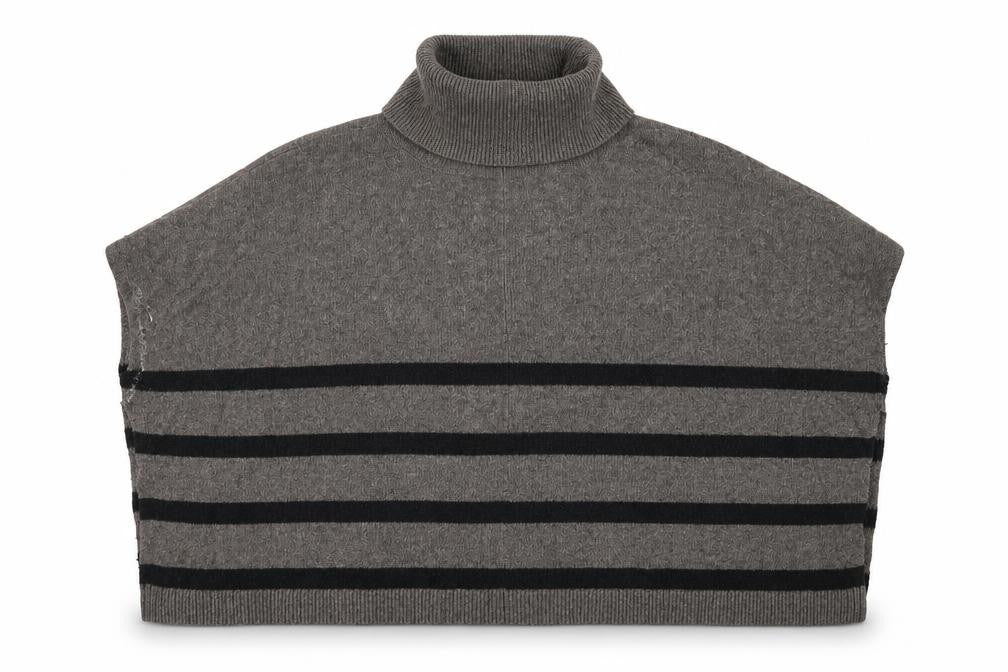 Front view of Banana Republic Women's Grey Striped Roll Neck Jumper S
