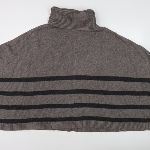 Banana Republic Women's Grey Striped Roll Neck Jumper S