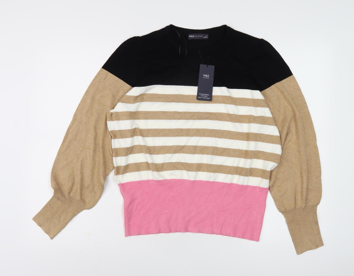 Marks and Spencer Women's Multicoloured Striped Pullover Jumper, Size 18