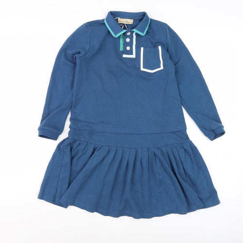 Alexandra Girls Blue Shirt Dress, Size 7, Long Sleeve, Casual