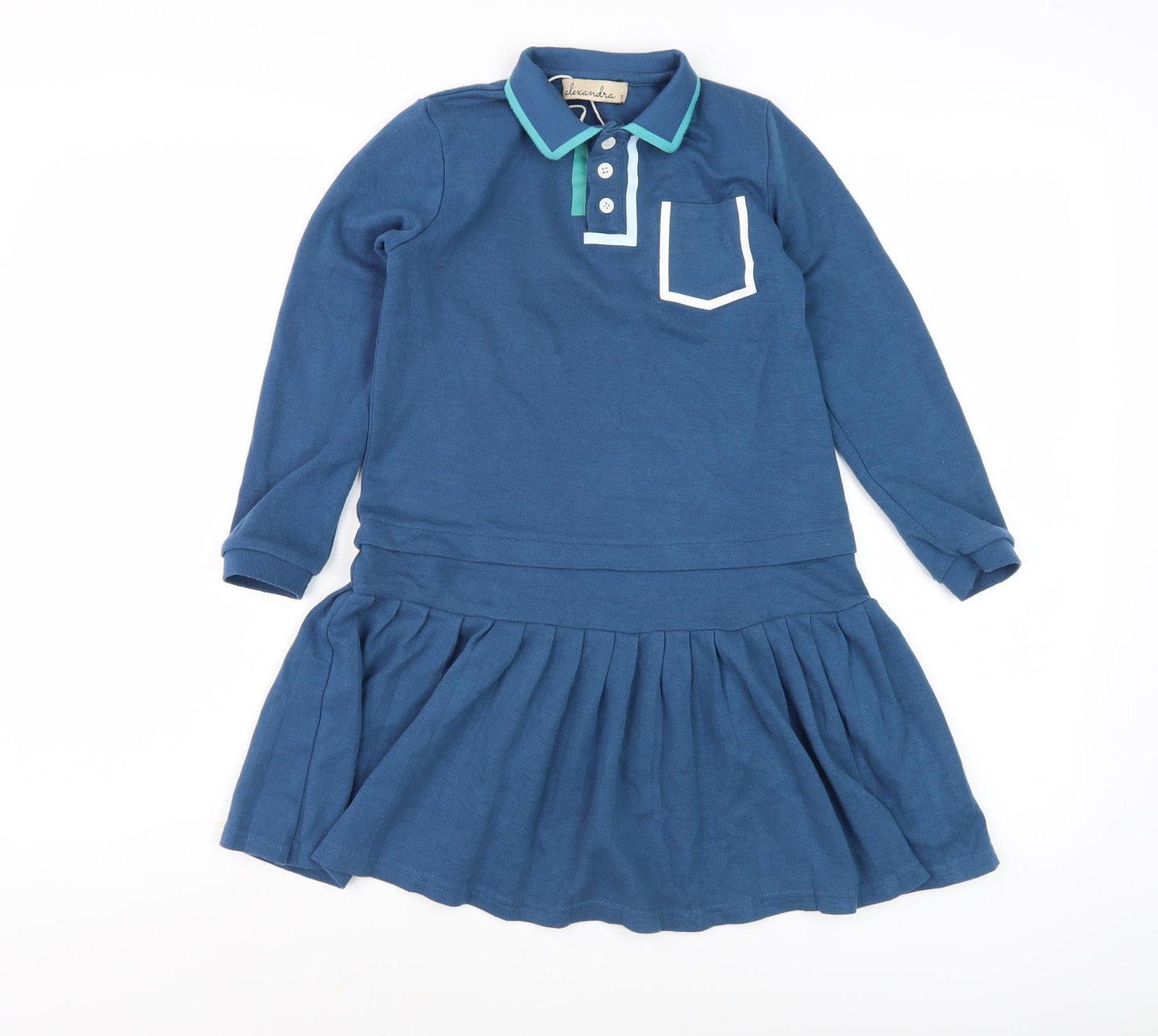 Alexandra Girls Blue Shirt Dress, Size 7, Long Sleeve, Casual