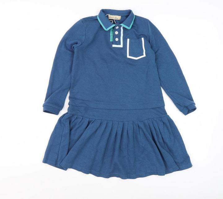 Alexandra Girls Blue Shirt Dress, Size 7, Long Sleeve, Casual