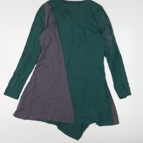 Women's Green Floral Embroidered Asymmetric Dress