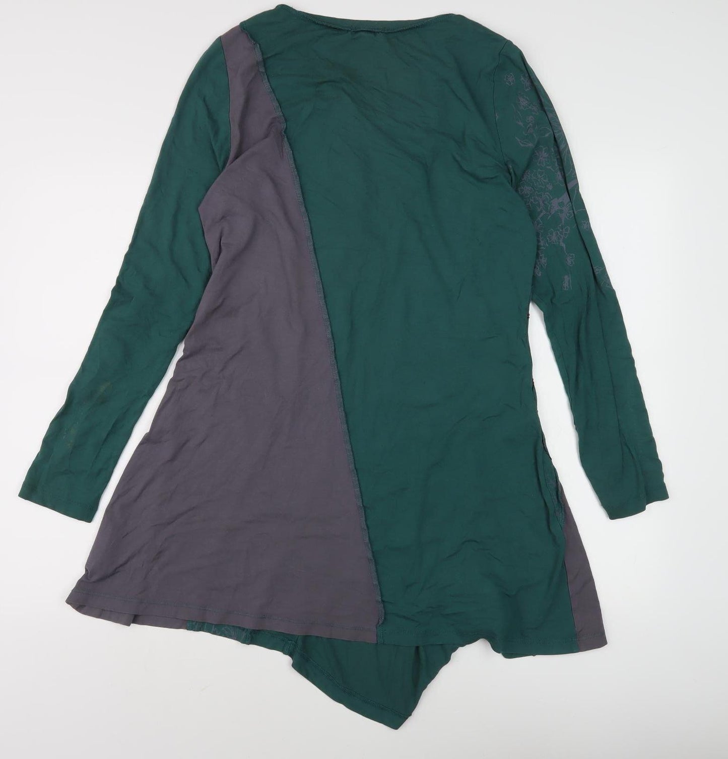 Women's Green Floral Embroidered Asymmetric Dress