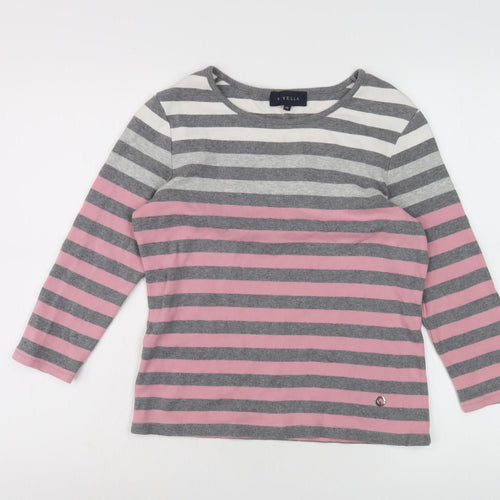Viyella Women's Striped Long Sleeve T-Shirt, M, Grey/Pink