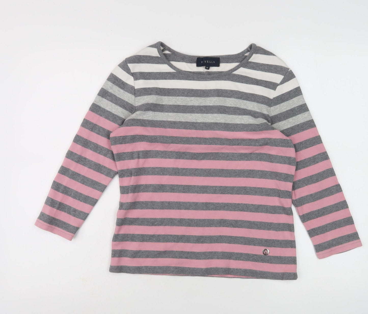 Viyella Women's Striped Long Sleeve T-Shirt, M, Grey/Pink