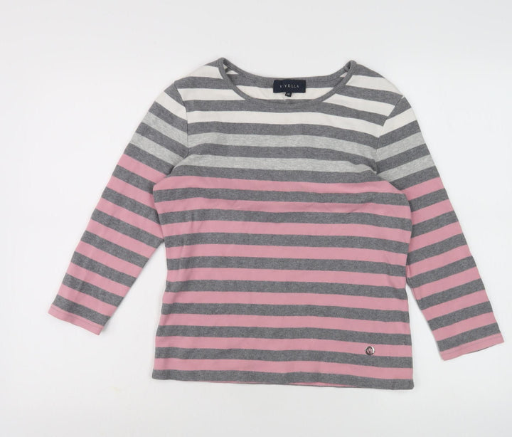 Viyella Women's Striped Long Sleeve T-Shirt, M, Grey/Pink