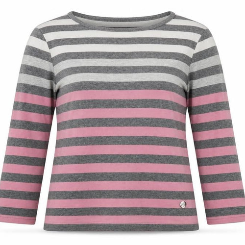 Viyella Women's Striped Long Sleeve T-Shirt, M, Grey/Pink