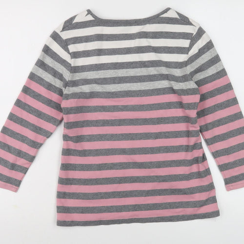 Viyella Women's Striped Long Sleeve T-Shirt, M, Grey/Pink