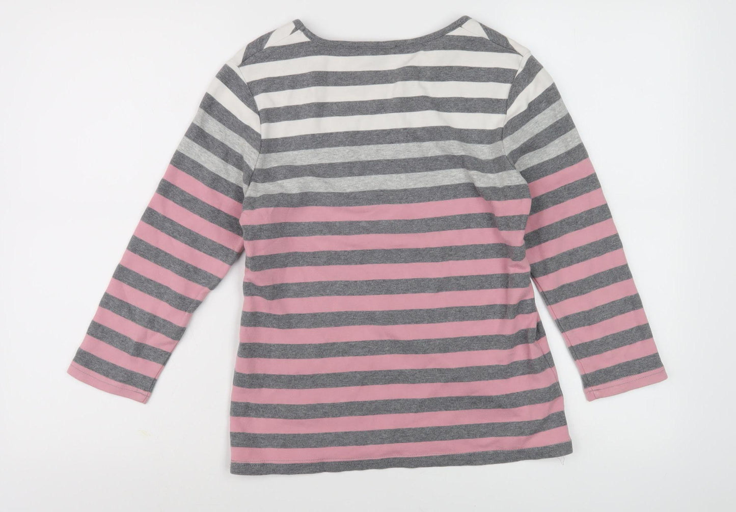 Viyella Women's Striped Long Sleeve T-Shirt, M, Grey/Pink