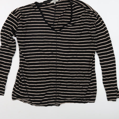 FatFace Women's Black Striped V-Neck Long Sleeve Top