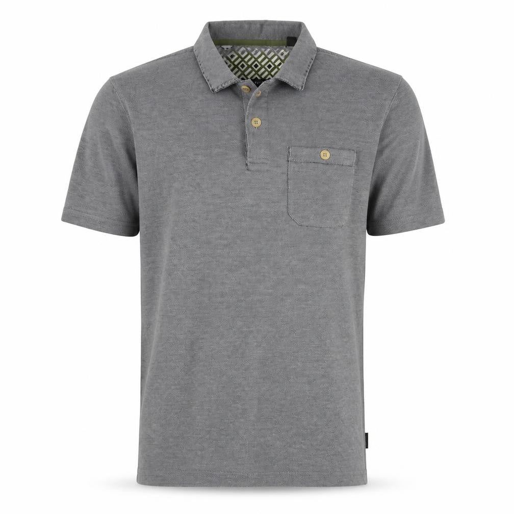 Front view of Ted Baker Grey Men's Polo Shirt, size 3, Button Accents