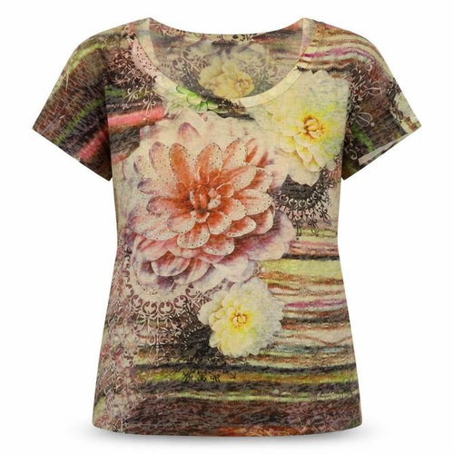 Klass Women's Multicoloured Floral T-Shirt, Size M, Rhinestone Accent