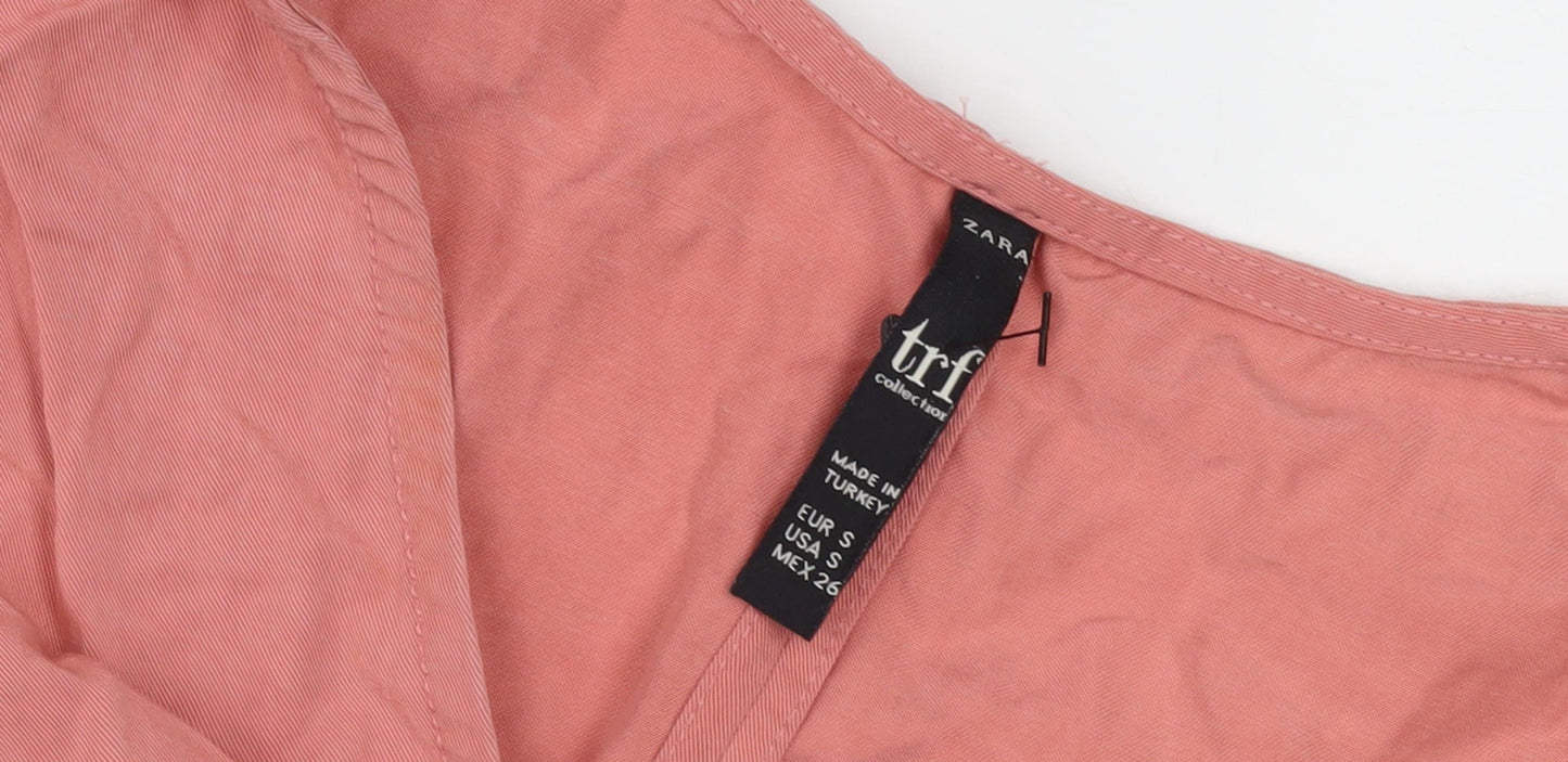 Zara Women Pink Short Sleeve V-Neck Dress Size 8