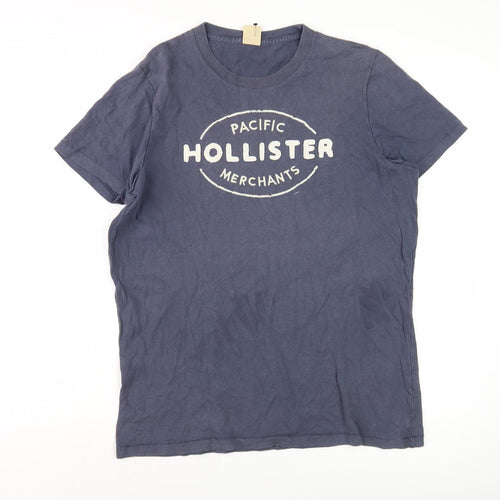 Hollister Men's Blue T-Shirt, Size L, Graphic Print, Cotton