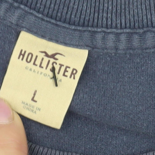 Hollister Men's Blue T-Shirt, Size L, Graphic Print, Cotton