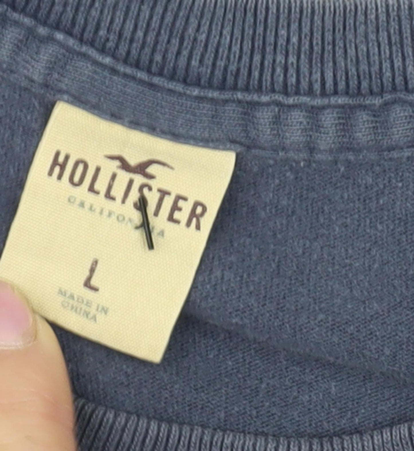 Hollister Men's Blue T-Shirt, Size L, Graphic Print, Cotton