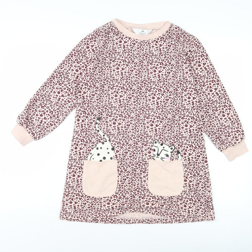 H&M Girls Pink Animal Print T-Shirt Dress 6 Years