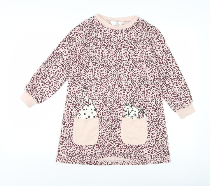 H&M Girls Pink Animal Print T-Shirt Dress 6 Years