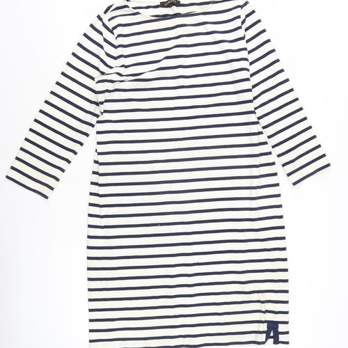 Jaeger Women's White Blue Striped Shift Dress M