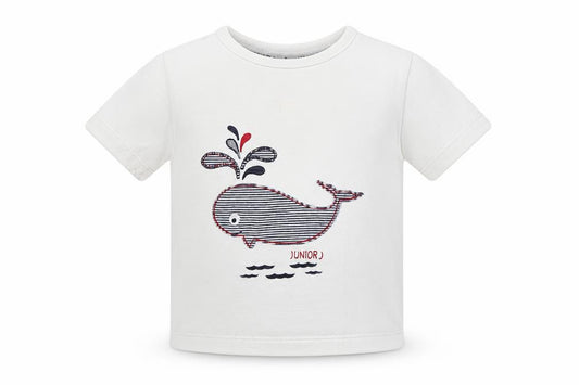 Front view of Jasper Conran unisex baby t-shirt 9-12 months white whale