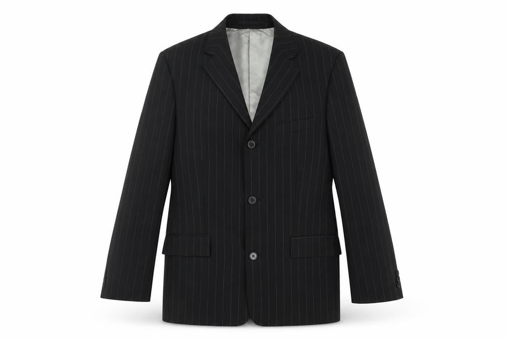 Front view of Pierre Cardin Men's Black Striped Suit Jacket 40S