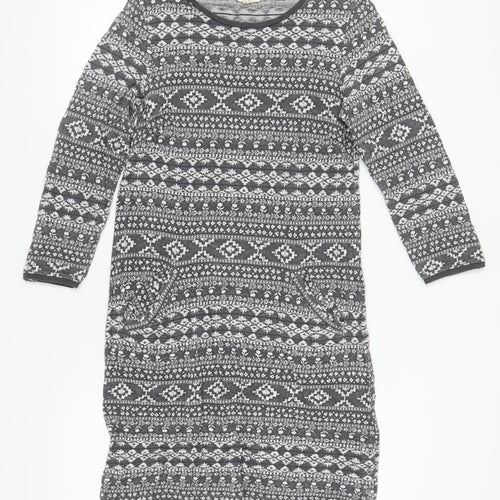 White Stuff Grey Geometric Jumper Dress, Size 12, Long Sleeves