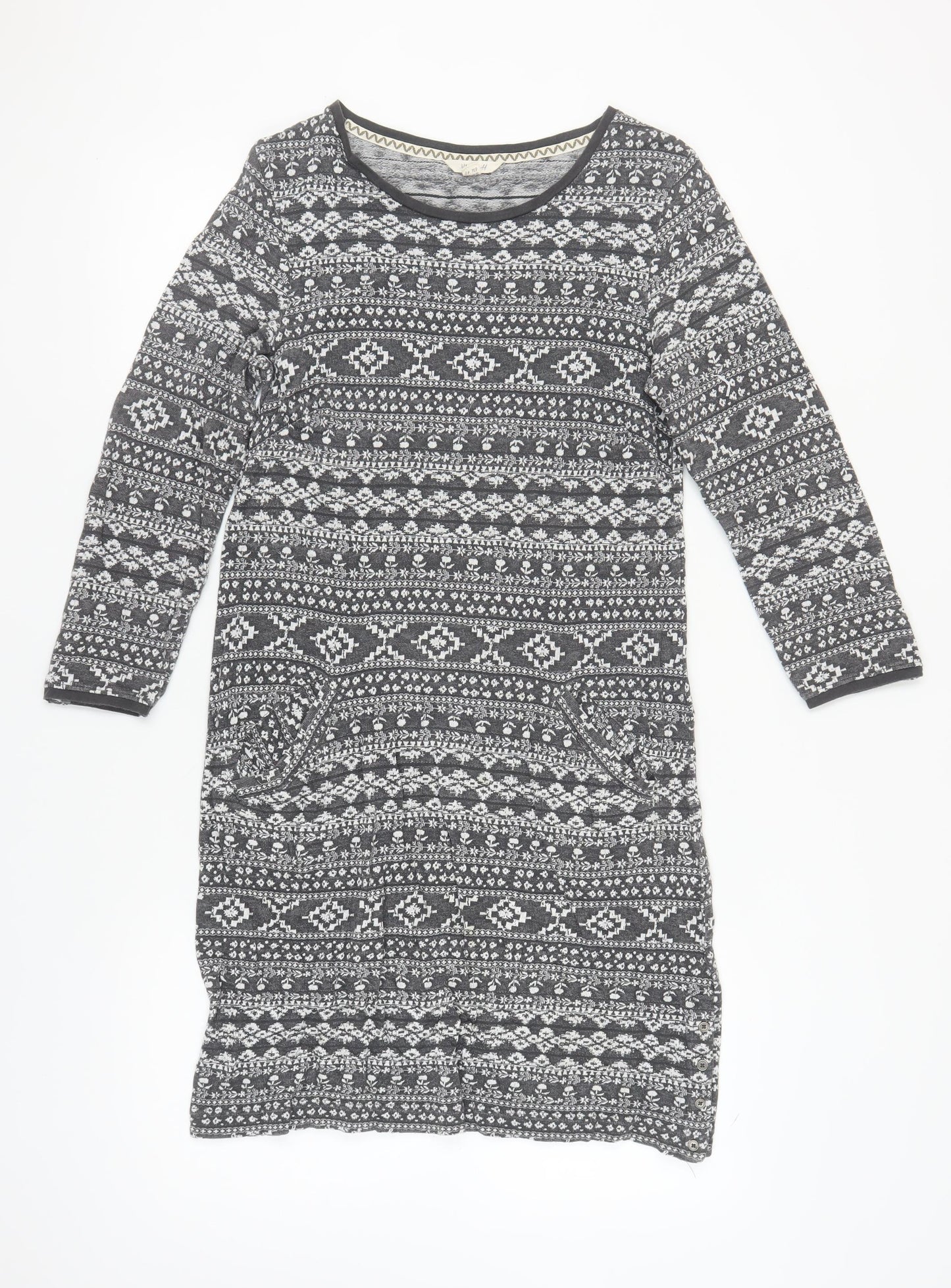 White Stuff Grey Geometric Jumper Dress, Size 12, Long Sleeves