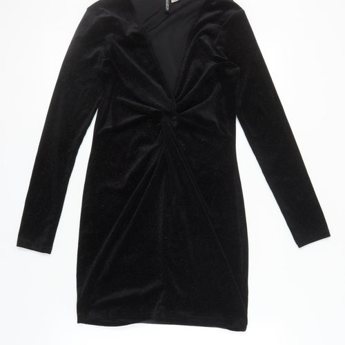 H&M Women Black Velvet Bodycon Dress M