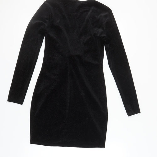 H&M Women Black Velvet Bodycon Dress M