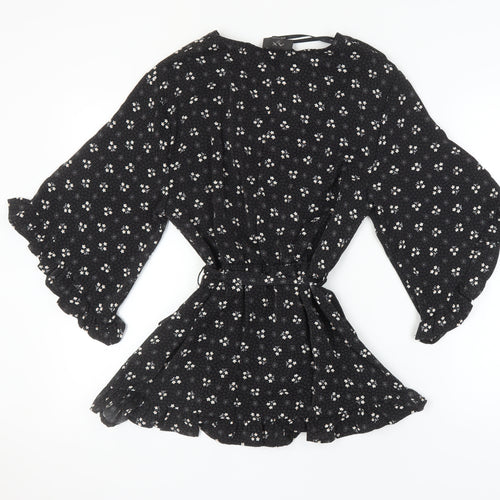 AX Paris Women's Black Floral Wrap Blouse, Size 14