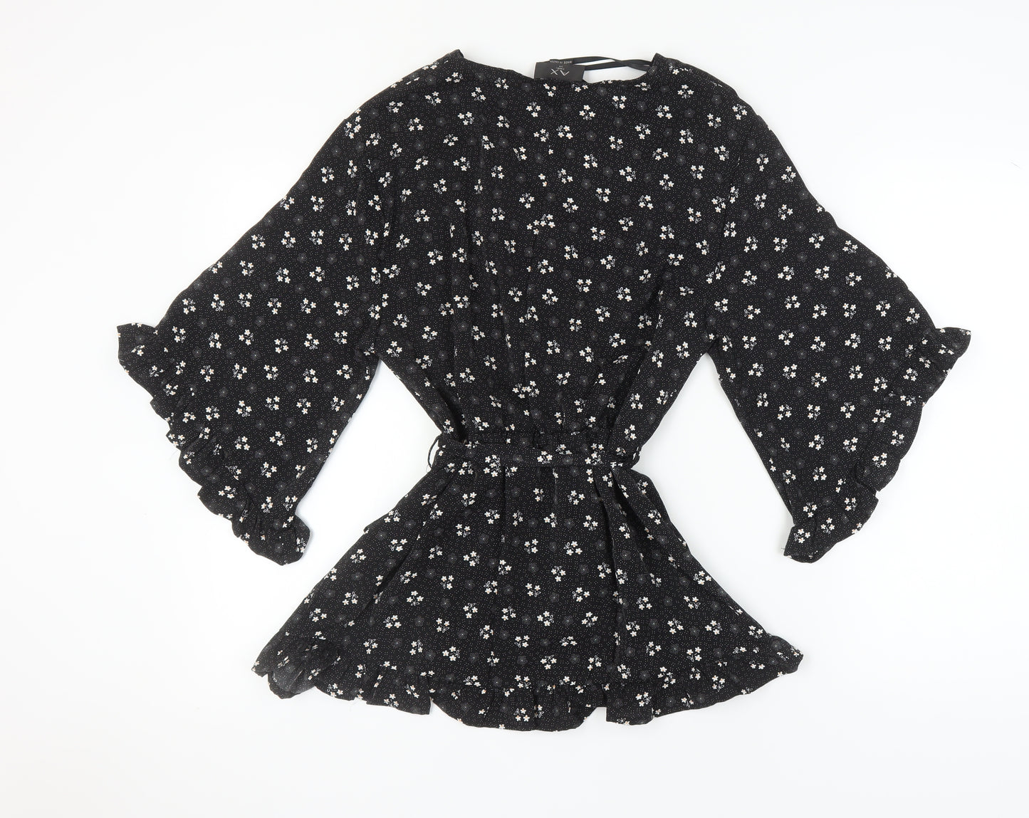 AX Paris Women's Black Floral Wrap Blouse, Size 14