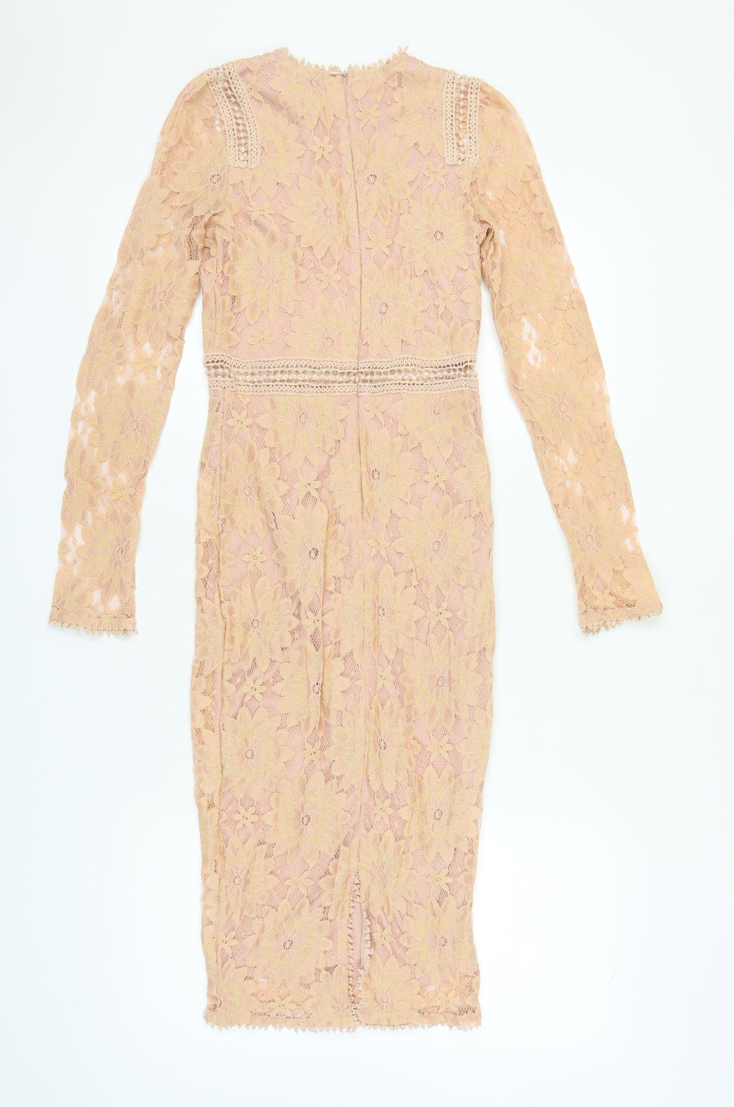 PrettyLittleThing Women's Beige Lace Dress, Size 6, Long Sleeve