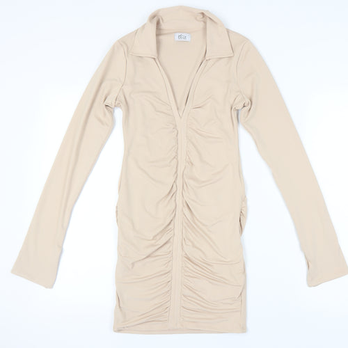 Oh Polly Beige Bodycon Party Dress, Size 10
