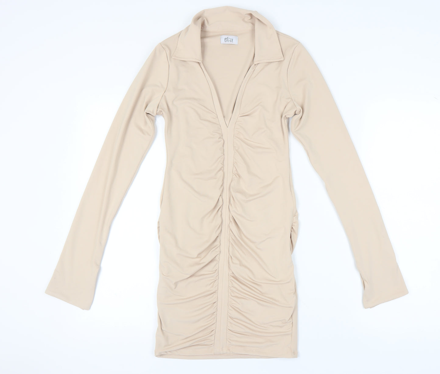 Oh Polly Beige Bodycon Party Dress, Size 10