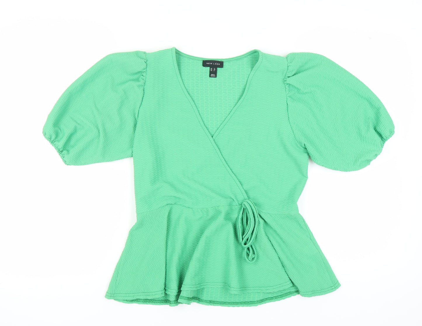 New Look Women's Green Wrap Blouse, Size 12, Puff Sleeves