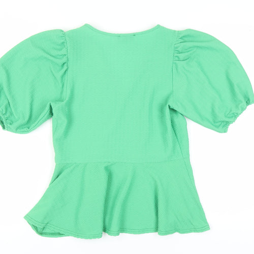 New Look Women's Green Wrap Blouse, Size 12, Puff Sleeves