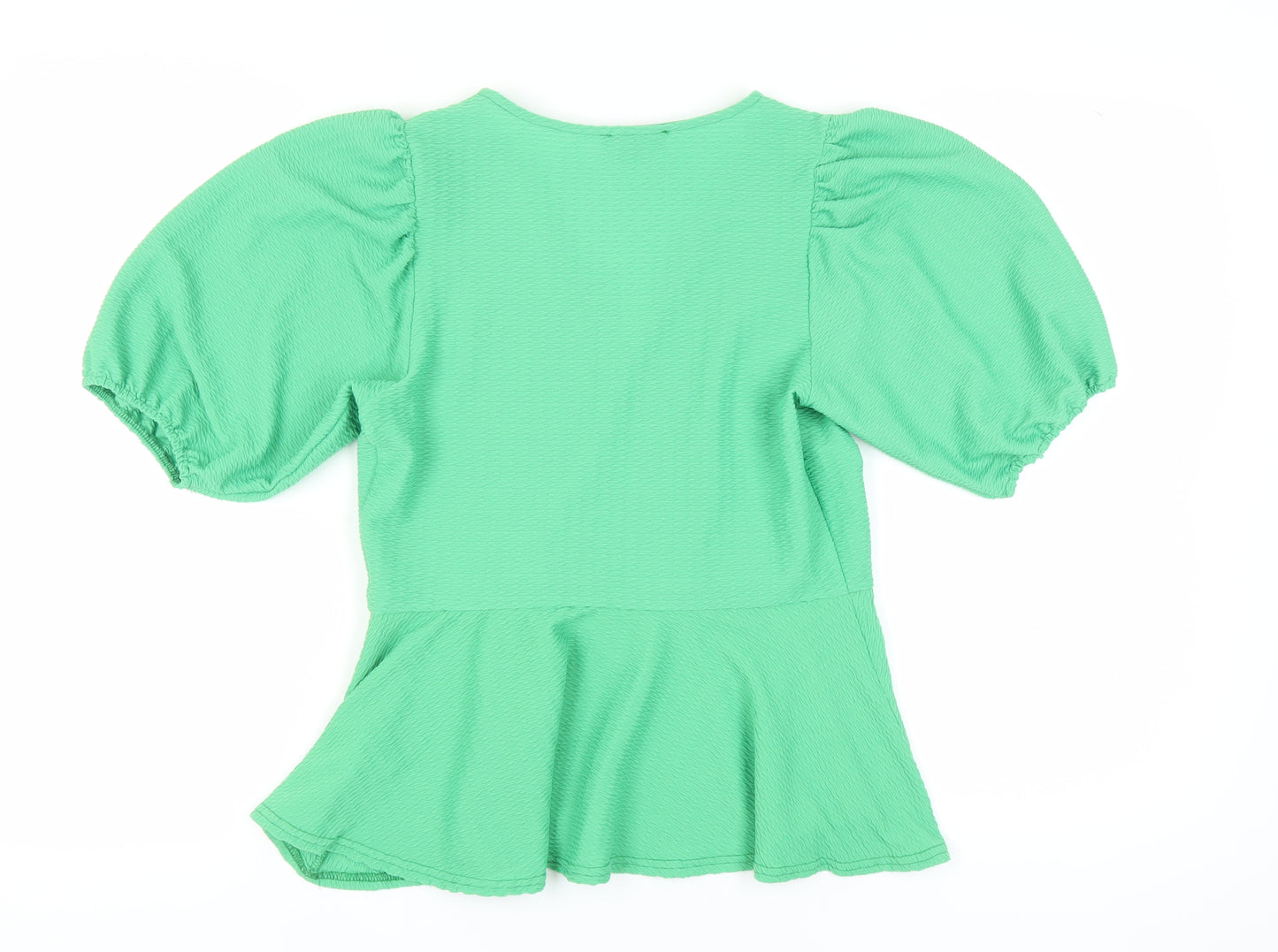 New Look Women's Green Wrap Blouse, Size 12, Puff Sleeves