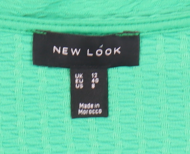 New Look Women's Green Wrap Blouse, Size 12, Puff Sleeves