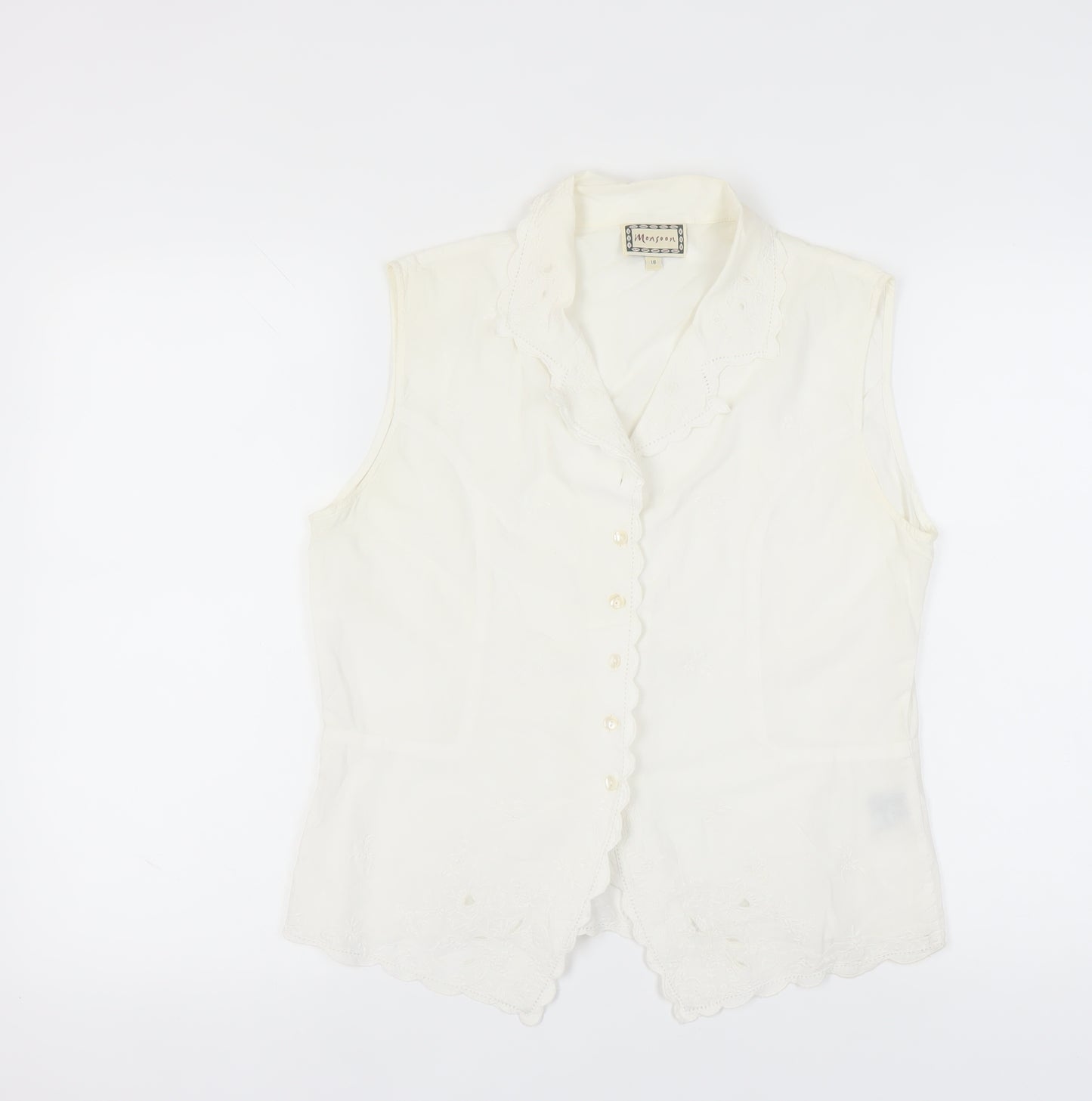 Monsoon Women's White Sleeveless Blouse Size 16