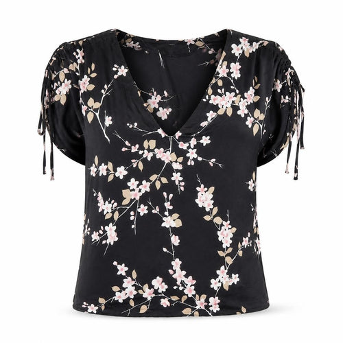 Karen Millen Women's Black Floral V-Neck Top - Size 12