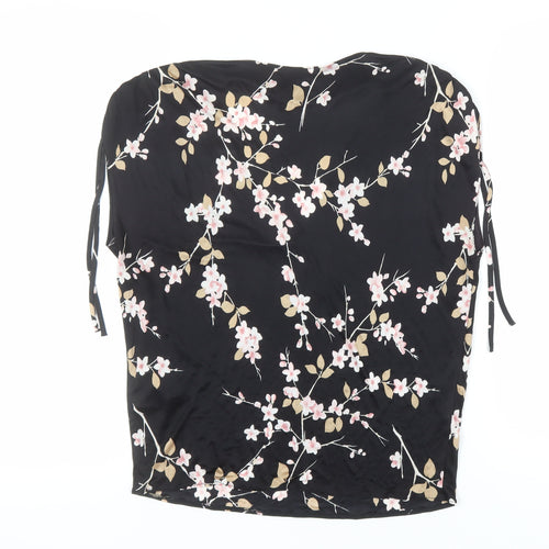 Karen Millen Women's Black Floral V-Neck Top - Size 12