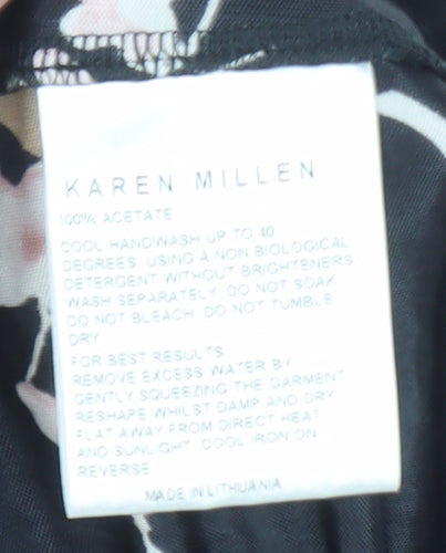 Karen Millen Women's Black Floral V-Neck Top - Size 12