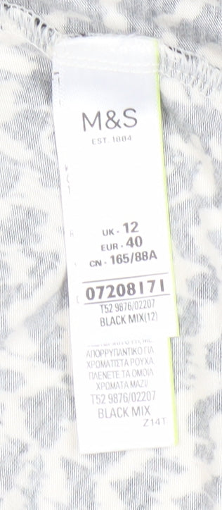 Marks and Spencer Women's Black Animal Print Dress - Size 12