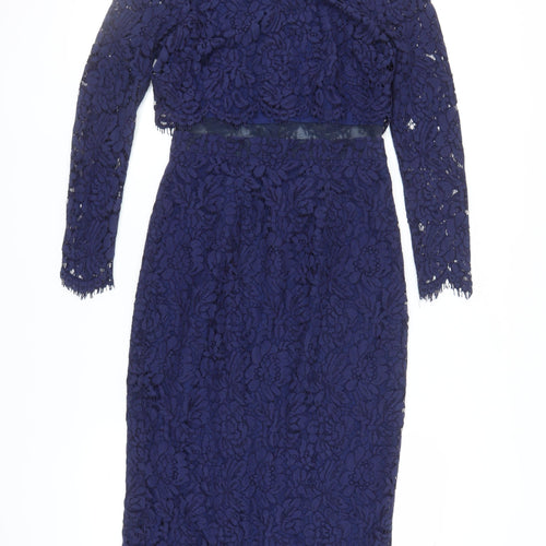 ASOS Blue Floral Lace Dress, Women, UK 10, Long Sleeve