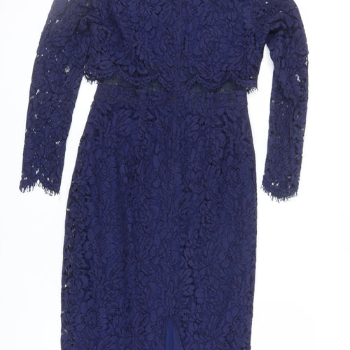 ASOS Blue Floral Lace Dress, Women, UK 10, Long Sleeve