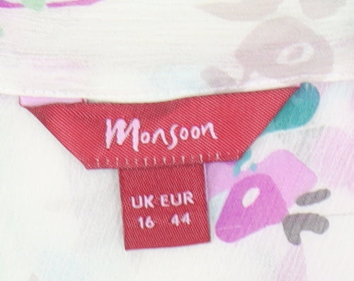 Monsoon Women's Floral Chiffon Blouse, Size 16, Multicoloured