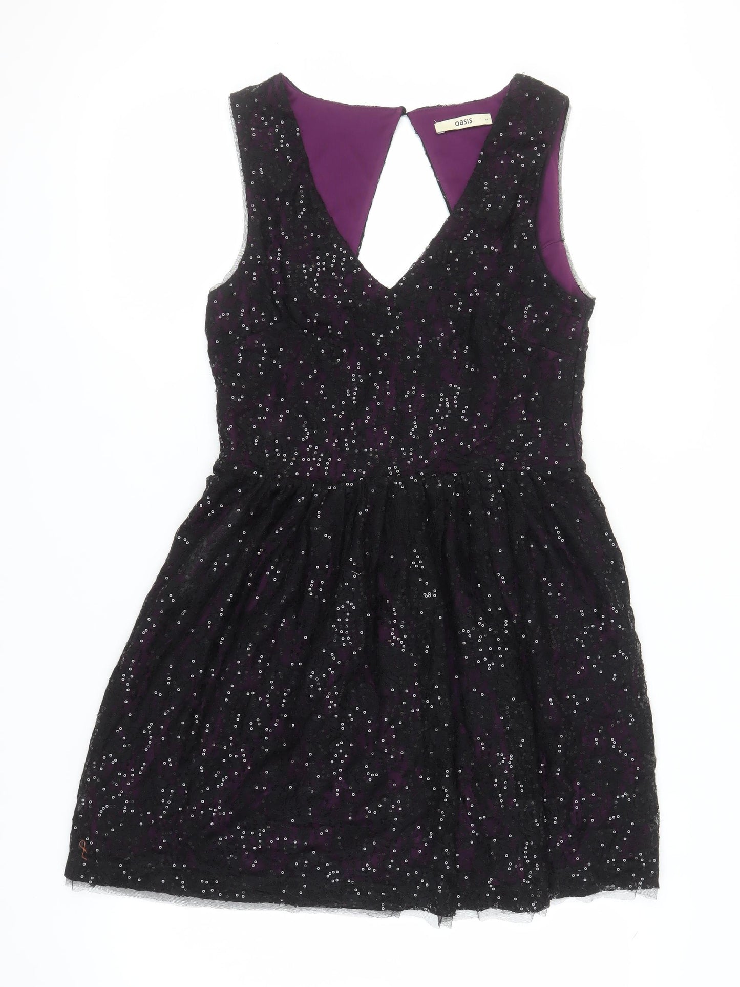 Oasis Women's Black Sequin Fit & Flare Dress M